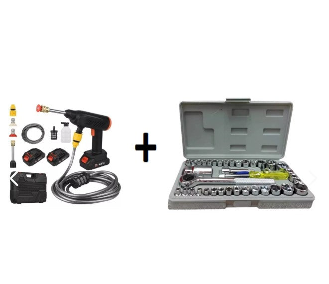 Hidrolavadora 2 Baterias y Juego 40 Copas Rathet Kit Herramientas