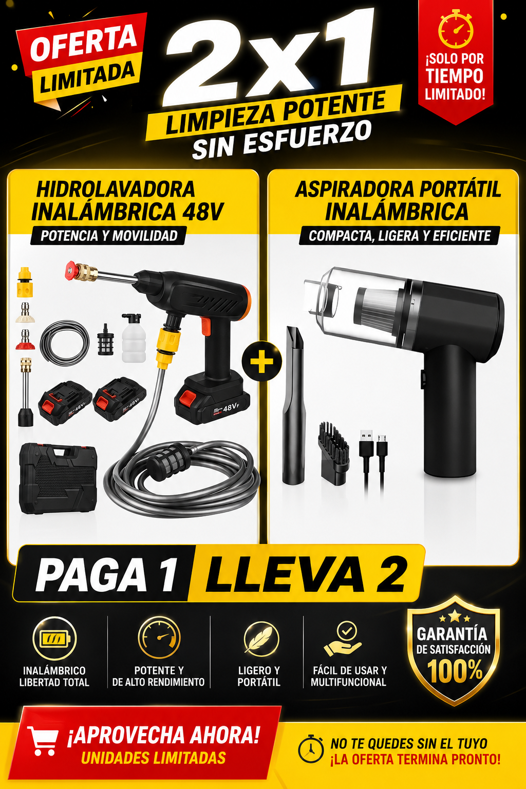 Combo De Hidrolavadora 2 Baterias y Aspiradora